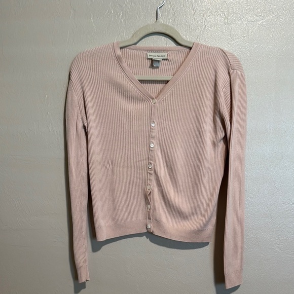 Banana Republic Pink Knit ribbed 100% silk V-Neck Cardigan Sweater - Picture 1 of 8